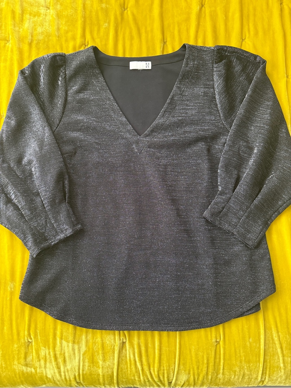 Ro & De Cassidy Metallic Shimmer V-Neck Blouse